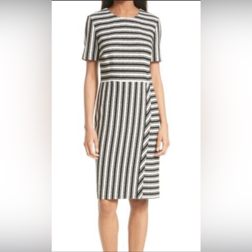 HUGO BOSS Haripela Black and White Striped Midi Short Sleeve Dress Size …